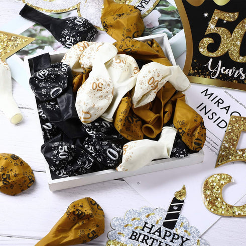 Blulu 50th Birthday Balloons for Men, 45 Pcs Black Gold White Happy 50th Birthday Decorations for Men Women Party