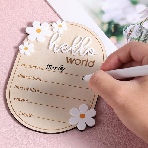 Gosknor 5.91x4.13 Inch Baby Announcement Sign, Wooden Newborn Announcement Sign Hello World Newborn Sign Welcome Baby