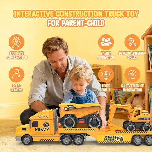 3 4 5 6 27" 3-in-1 Toddler Toys for Year Old Boys - Large Semi Construction Carrier Truck Toy with Excavator and Dump