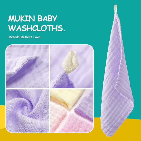 5 Pack, 12 12 inches MUKIN Baby Muslin Washcloths, Natural Cotton, Soft Newborn Face Towel, x