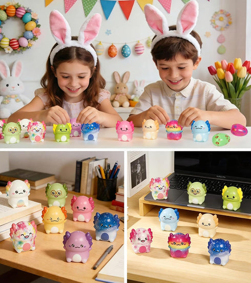 24 Pack Squishy Toys Prefilled in Easter Eggs for Kids - Axolotl Stress Relief Fidget Toys, Easter Basket Stuffers
