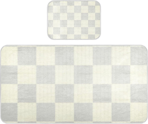 SyXIOP Gray Beige Checker Plaid Cooling Baby Waterproof Crib Mattress Cover 28" x
