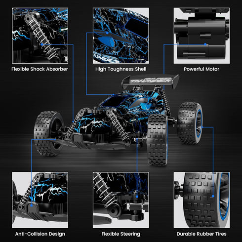 1:18 2WD 2.4GHz 50 8-12 Tecnock RC Cars for Kids, Scale RC Car with LED Lights, Remote Control Car with USB-C Easy