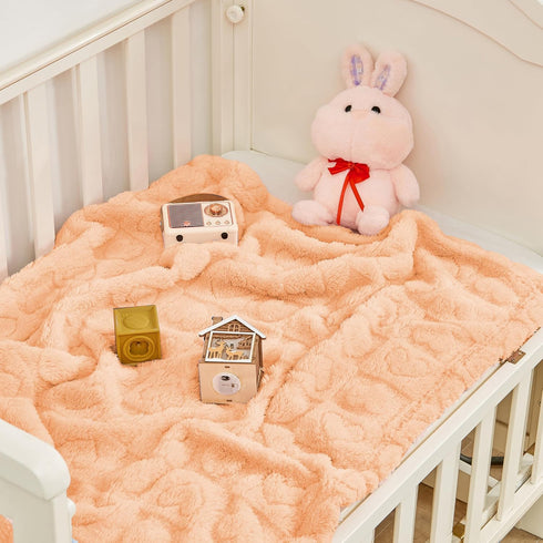 Cozy 30"x40" Yurhap Fleece Baby Blanket Heart Checkered, Ultra Soft Baby Blankets for Girls Boys, Fluffy Infant Toddler