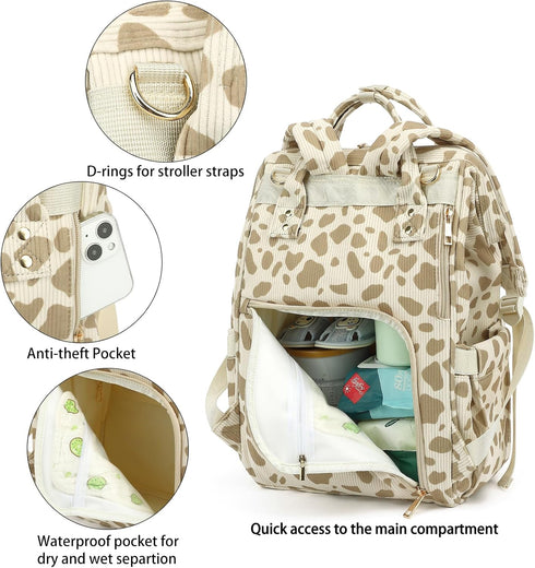 Xunteny Backpack Corduroy Diaper Bag for Women, Large Capacity Baby Bag for Mom and Girls Boys with Stroller Straps