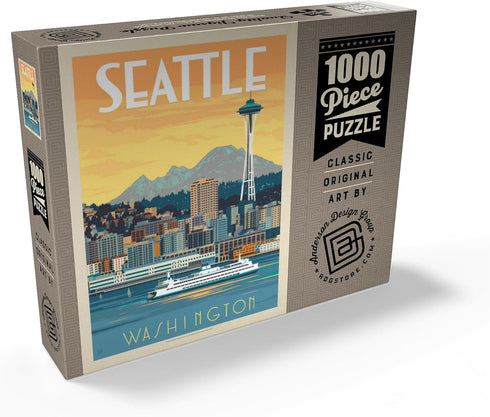 MyPuzzle Seattle, WA: Ferry Vintage Poster - Premium 1000 Piece Jigsaw Puzzle for Adults