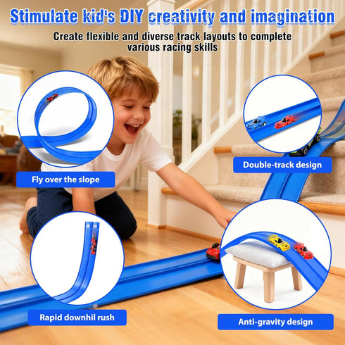 Yunzuiyue 20 4 Set,Kids Ft Flexible Race Track Toys, Flex Race Car Ramp Track with Race Cars & Suction Cups Rolls Up
