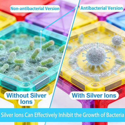 Set Upgraded Antibacterial Magnetic Tiles, Magnetic Building Blocks with Antibacterial Protection, Inhibits Bacterial