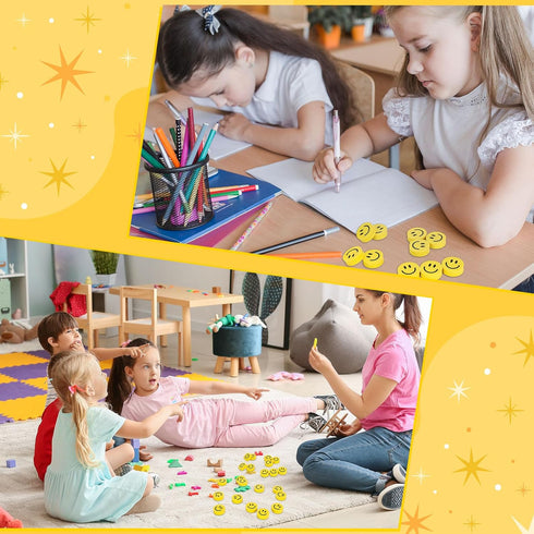 Whaline 80Pcs Smile Mini Bulk Erasers, Welcome Back to School Yellow Round Happy Face Collection for Classroom Rewards