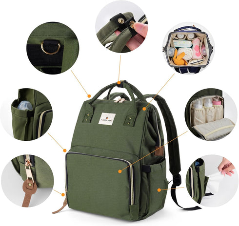 Backpack Backpacks Ramhorn Diaper Bag for Women, Travel with Insulated Bottle Pocket, Stroller Straps and Changing Mat
