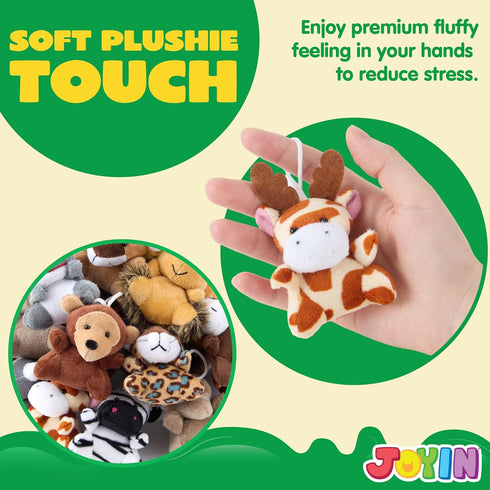 24 (24 3" JOYIN Pcs Mini Safari Animal Plush Toys Units Each), Animals Keychain Decoration for Kids, Small Stuffed