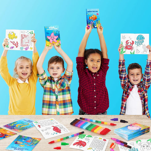 24 Under the Sea Coloring Books with 24 Stacking Crayons, Ocean Animals Party Favors for Kids Birthday Goodie Bag Gift