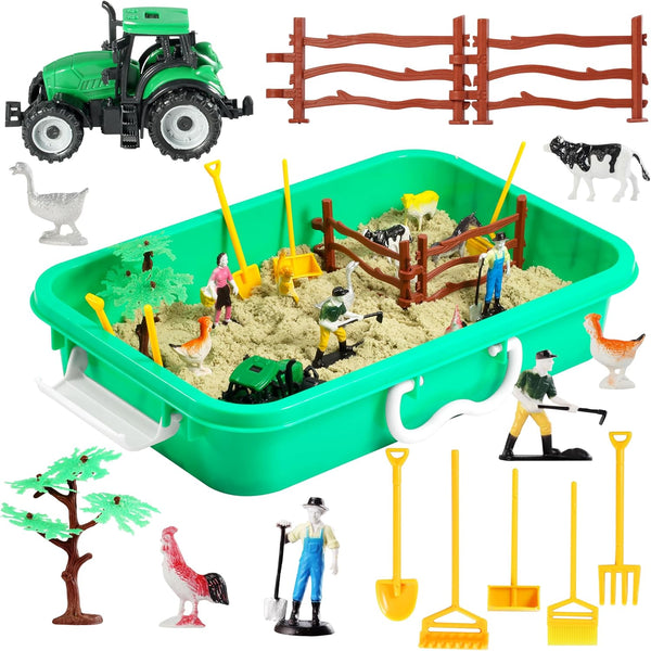 Farm Sensory Bin - Sensory Toys with Play Sand for Toddlers, Gift Sand Box for Kids Age 3-8