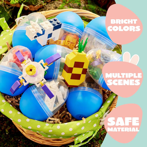 12 JOYIN Pcs Pre-Filled Easter Eggs with Cute Characters Building Blocks for Kids' Gift, Hunt, Basket Stuffers/Fillers