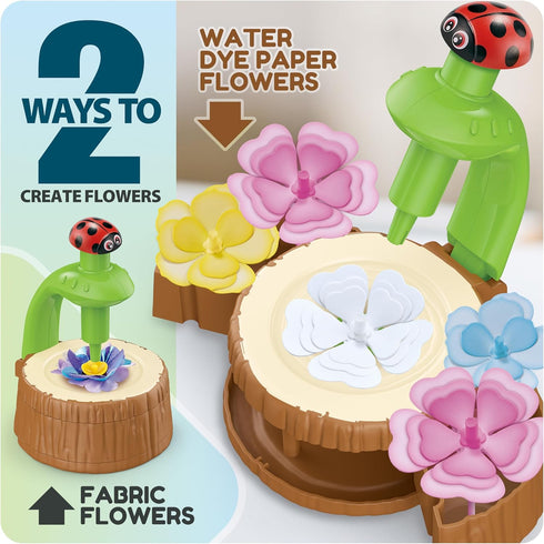 Wiyeang 36 DIY Flower Bouquet Craft Kit for Kids, Water Absorbing Dyeing & Fabric Flowers, Light-Up Music Base, Bug