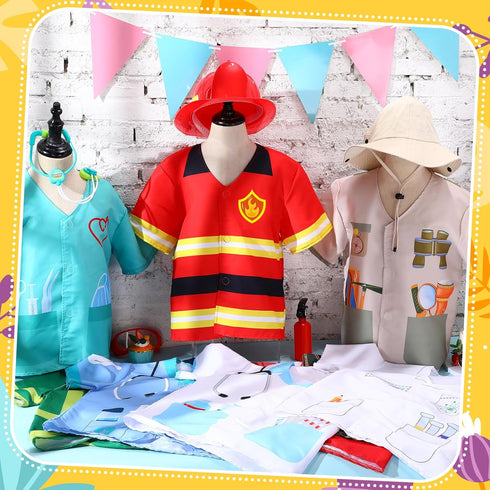 Jiuguva 12 Pcs Kids Community Helper Dress Clothes, Pretend Play Costume for Doctor Firefighter Police