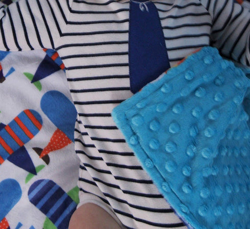 Unisex Baby Reversible Stroller Blanket (Airplane/Turquoise) Minky Dot (Choose Color)