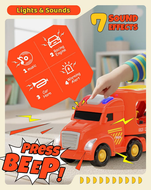 LADFAR 6 6 Set, 3 4 5 6 Construction Toy Trucks for Boys Girls, with Unique Music & Lights, Mini Pull-Back Vehicles