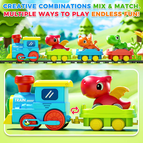 Set 3 3 1-3 4 5 6+ Train for Toddlers w/Steam, Music & Lights - Electric Train Toys for Kids w/Tracks Accessories