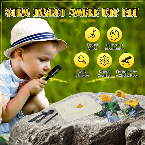 Bigger Amber Dig Kit - 8 Different Artificial Insect Resin, Excavate Unique Insect Specimens for Kids