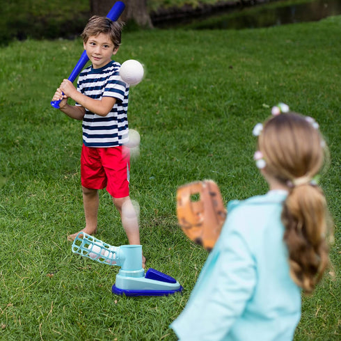ArtCreativity Pop A Pitch Baseball Pitching Machine Toy for Kids, Collapsible Bat + 3 Baseballs, Outdoor Fun