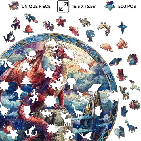 500 16.5x16.5 Jiroinlly Wooden Puzzles for Adults Pieces, Dinosaur Starry Night, Unique Shaped Jigsaw Puzzle, Relaxing