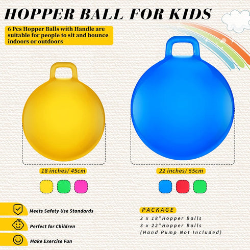 Sratte 6 Pcs Hopper Ball with Handle, Bouncing Ball, Inflatable Hop Ball for Jumping Sport Gifts