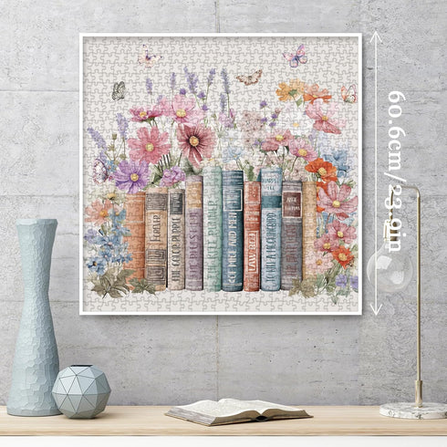 Larkipuzz 1000 Colorful Books Wildflower Pages Puzzles for Adults Pieces, Beautiful Literary Blossoms Flower Bookshelf