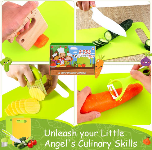 Kids Montessori Cooking Kitchen Toys and Toddler Knife Set, 30 Pcs for Real Cooking and Baking Accessories, Ages 3-10