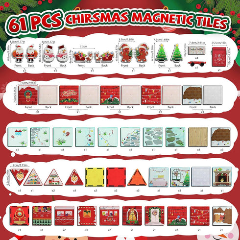 61 Set MAYAPHILOS PCS Christmas Magnetic Tiles with Storage Bag, Building Blocks with Santa, Snowman, Deer, Gingerbread