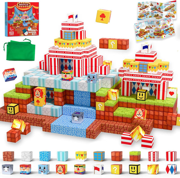 BRISTLIX 200 PCS Magnetic Blocks Magnetic Building Blocks, Magnet Toys for Kids 3+,