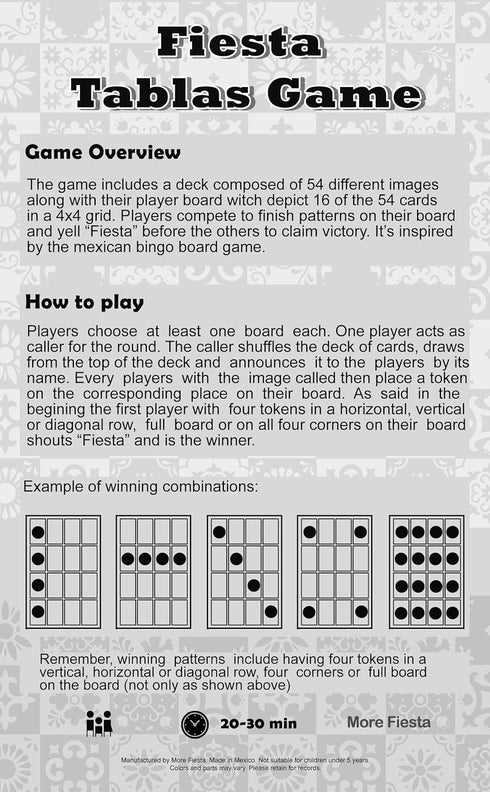 Fiesta Bingo Game Set in Spanish - Mexican Bingo for 10 Players with 10 Boards and Full Deck of Cards
