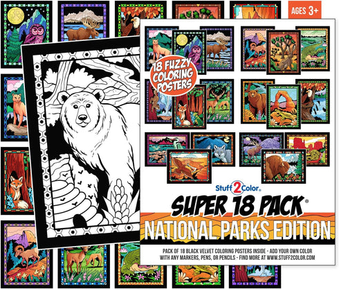 Pack 18 Super of Fuzzy Velvet Coloring Posters (National Parks Edition) - Great for Family Time, Arts & Crafts, Travel