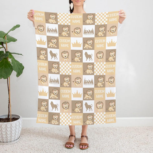 Personalized Lion Baby Blanket, Baby Name Lion Nursery Bedding Blanket, Lion Receiving Blanket, Custom Newborn, Baby