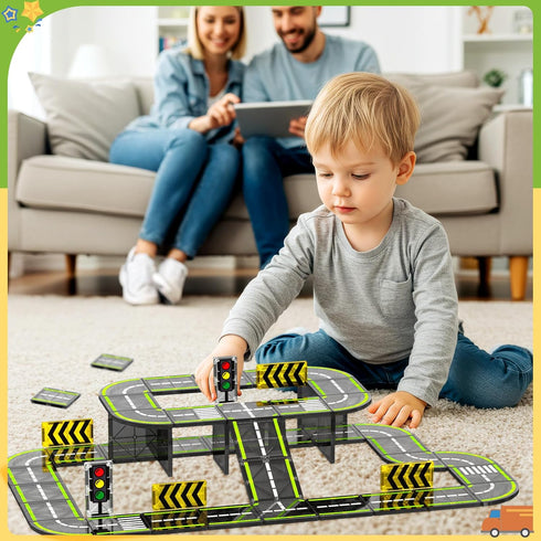 Set, 3+Year HarworLife Magnetic Tiles Road Magnetic Building Blocks for Toddler Kids, Montessori Educational Magnet