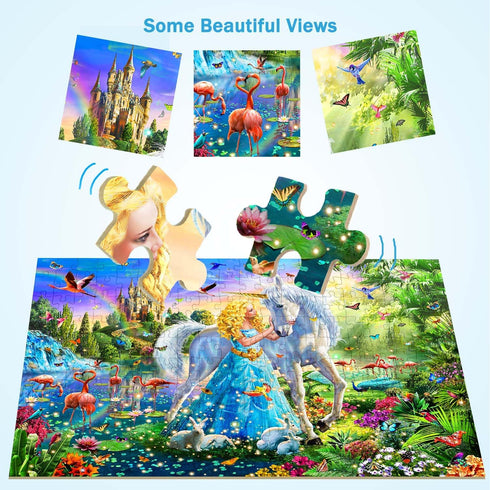 Puzzles for Kids Ages 8-10 - Princess & Unicorn 200 Piece Jigsaw Puzzles for Kids and Adults, Educational Toys