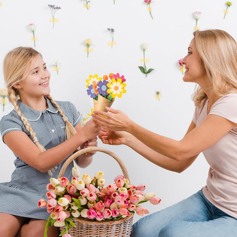 72Pcs Set BeYumi Flower Bouquet Craft Kit - Mother's Day Flower Bouquet Craft for Kids Make Your Own Bunch of Flowers