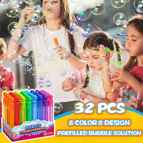 32 Pcs Neon Bubbles for Kids, Mini Bubble Wands for Party Favors, Gift Box, Summer Outdoor Toys