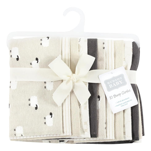 Hudson Baby Unisex Baby Flannel Burp Cloth 10pk, Taupe Sheep, One Size by Hudson Baby