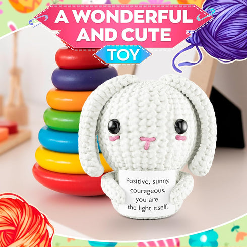 Cozy Soft Handcrafted Crochet Bunny Plush - Rabbit With Positive Message Card, Stuffed Bunny Rabbit Mini Pocket