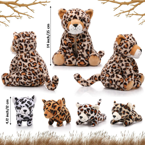 5 Mommy 4 Tummy Silipull Pcs Cheetah Stuffed Animals for Kids Large Cheetah Plush with Baby Leopard Plush Toys