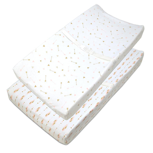 American Baby Company 2 Pack Printed 100% Cotton Knit Fitted Changing Table Pad Covers, Sparkle Gold/Pink