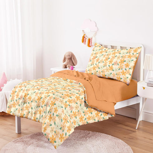 Set 4 Set Wake In Cloud - Toddler Bedding for Girls, Colorful Floral Flowers Leaves, Pieces Soft Crib Bed Including