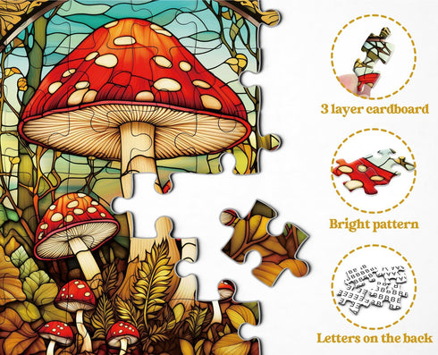 Vintage Mushroom Puzzles for Adults - 1000 Pieces Stained Glass Nature Plant Jigsaw, Retro Forest Fungi Art