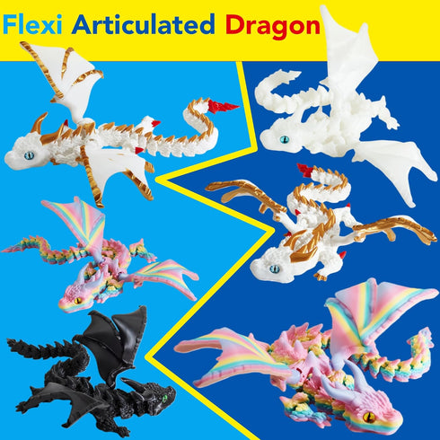 Maxdecoer 15.75" 3D Matte Rainbow Printed Articulated Dragon Toy, Large Crystal-Style Dragon Desk Pet Fidget Toy