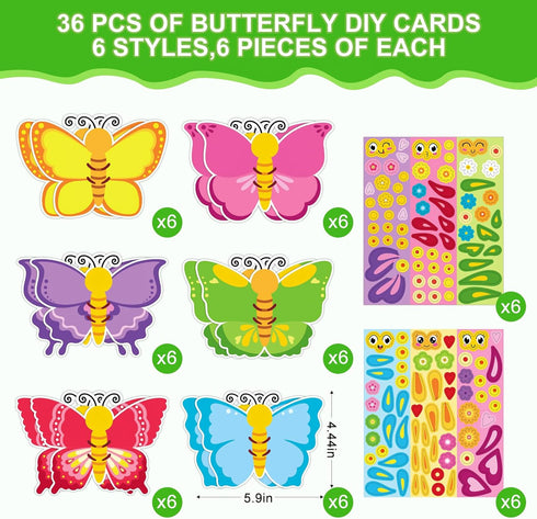 Hedeey 36 Packs Set, 36) Spring Butterflies Craft Kits for Kids,Make Your Own Butterfly Paper Craft Spring DIY Art
