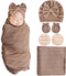 AQOKKA Newborn Receiving Blanket with Bow Hat Mittens Wooden Card Set Wheat-Pattern