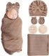 AQOKKA Newborn Receiving Blanket with Bow Hat Mittens Wooden Card Set Wheat-Pattern