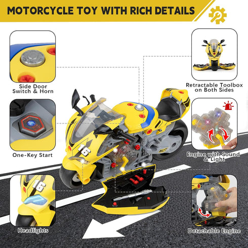JoySpark Toys Set 3-5, 3 4 5 6 7 Take Apart Motorcycle Toys Kids Mechanic Repair for Toddlers Interactive Toy Engine