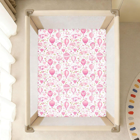 miaozhen 1 Pack 52x28 Cotton Baby Crib Sheets Soft Hot Balloon White and Peach Toddler Mattresses for Nursery Decor